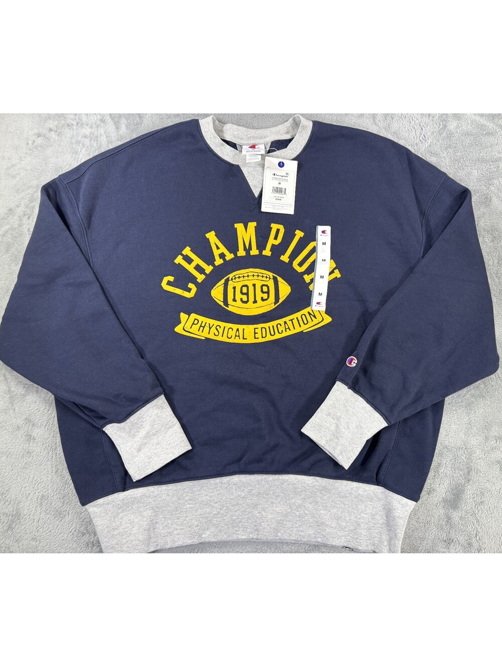 Champion Mens Physical Education Colorblocked Sweatshirt Navy Blue Gray Size M